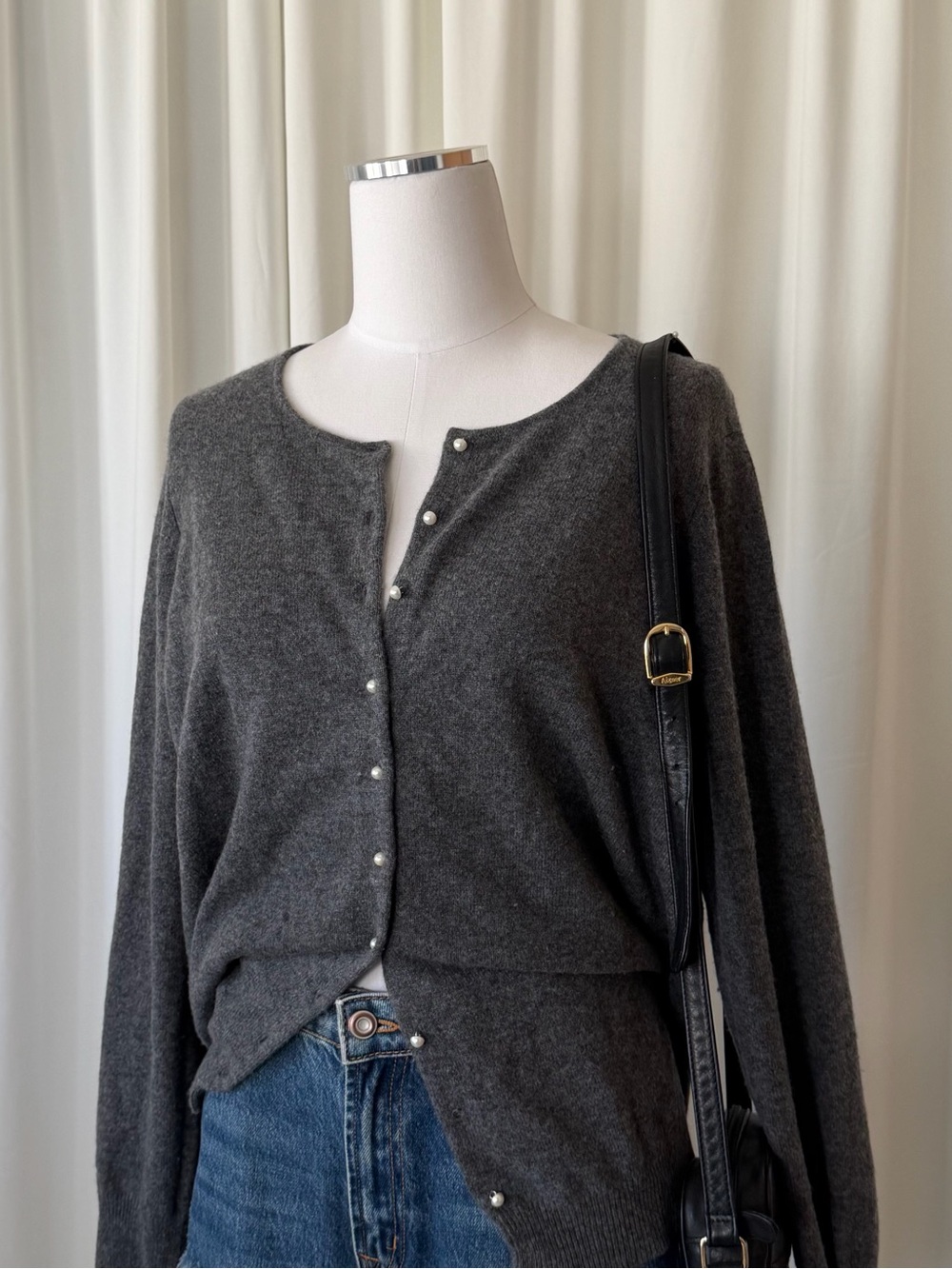 Evelyn Grace 100% Cashmere Knit Cardigan Sweater 1X Gray Button-up Minimalist. - Picture 5 of 14